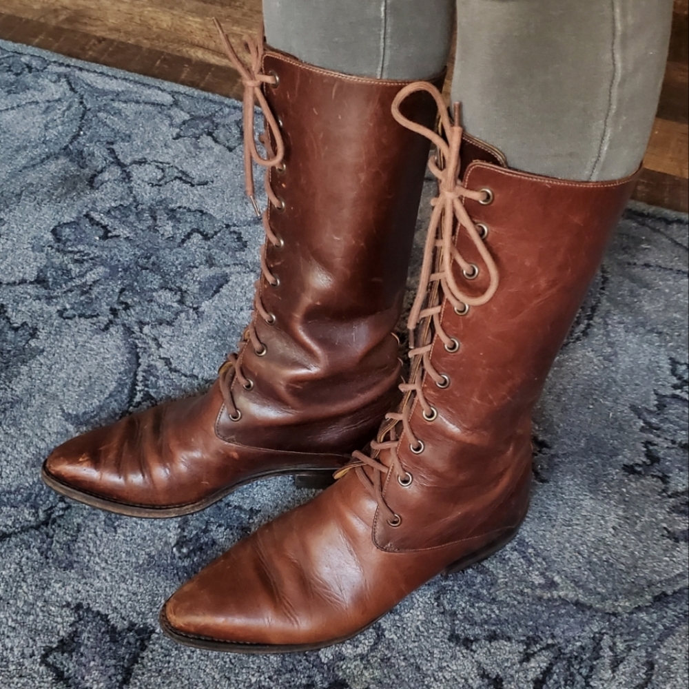 Cole Haan Country lace up riding distressed mid calf pointed boots